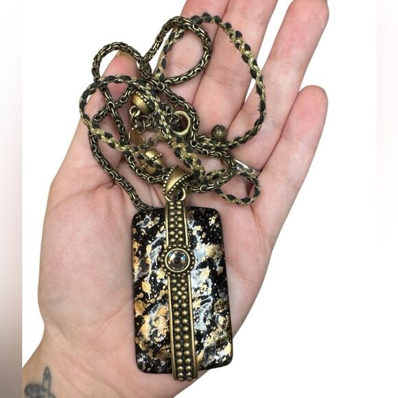 Chico’s Double Strand Marbled Pendant Necklace - Picture 1 of 6